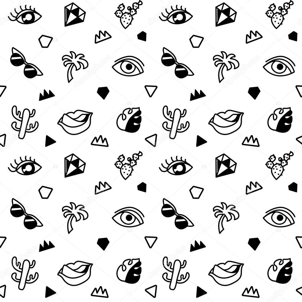 Seamless black and whight pattern with fashion patches. Pop art. Vector ...