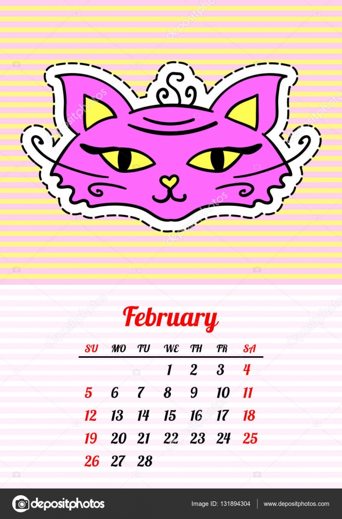 Calendrier 2017 Avec Des Chats Février En Dessin Animé