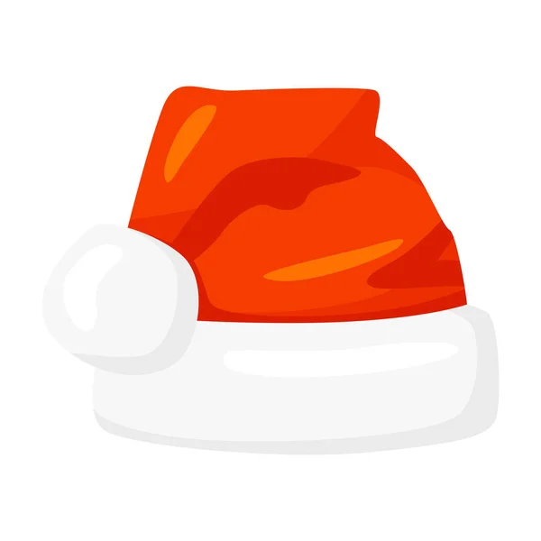 Vector de sombrero de Santa Claus rojo aislado en blanco. Estilo de dibujos animados. Lindo icono divertido de Navidad. ilustración . — Vector de stock