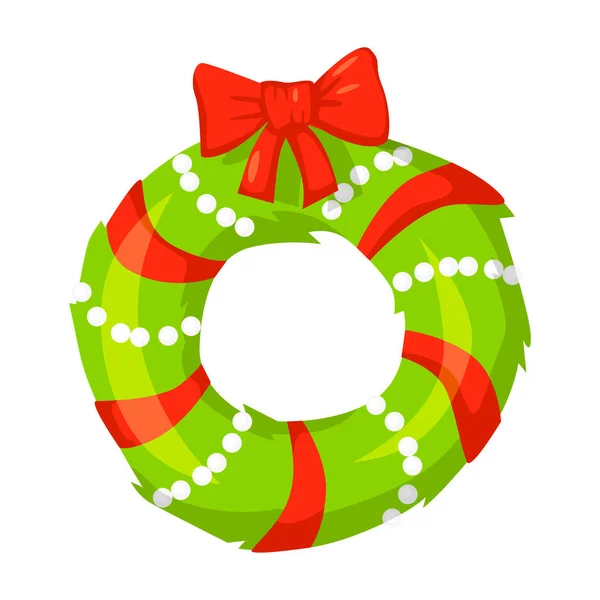 Vector of Christmas wreath isolated on white. Cartoon style. Cute funny  icon. illustration. — Stock Vector