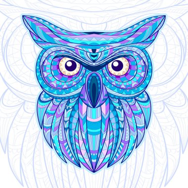 Detaylı elle çizilmiş doodle anahat baykuş illüstrasyon. Dekoratif zentangle tarzı. Ateşli grunge özgeçmişlerine desenli. Tasarım bir t-shirt, çanta, kartpostal, poster ve böylece için kullanılabilir.