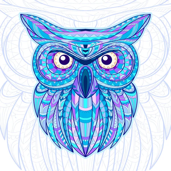 Illustration détaillée dessinée à la main des contours du hibou. Décoratif en style zentangle. Feu à motifs sur le fond grunge. Il peut être utilisé pour concevoir un t-shirt, un sac, une carte postale, une affiche, etc. . — Image vectorielle