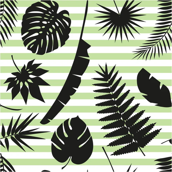 Hermoso fondo de patrón floral de selva tropical sin costuras con hojas de palma. Tiras de moda — Vector de stock