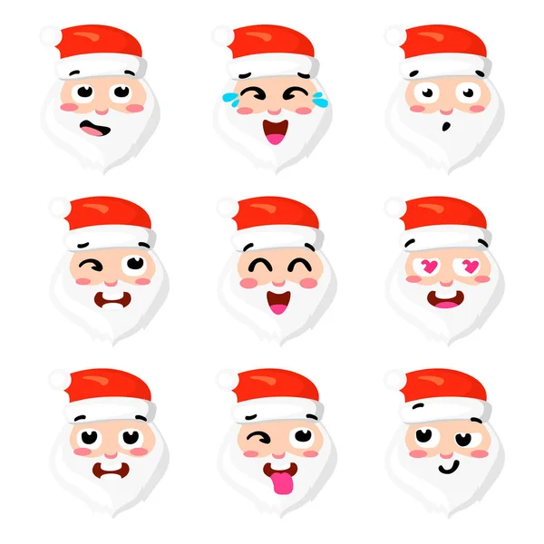 Set de Navidad - seis caras emocionales de santa. Ilustración de dibujos animados vectoriales. expresión de Claus emoticonos iconos cara estilo lindo . Vectores De Stock Sin Royalties Gratis