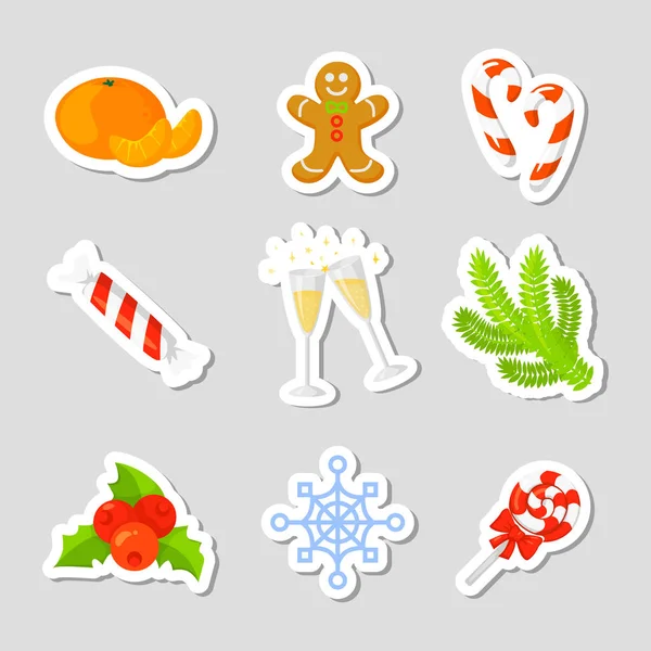 Conjunto de ícones de Natal Coleção Vector. Desenhos animados. Símbolos tradicionais de Ano Novo. ícones objetos. Isolados — Vetor de Stock