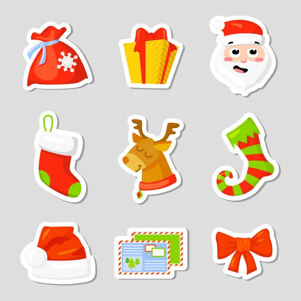 Set de iconos navideños Vector de colección. dibujos animados. Un nuevo año los símbolos tradicionales. iconos objetos. Aislado — Vector de stock