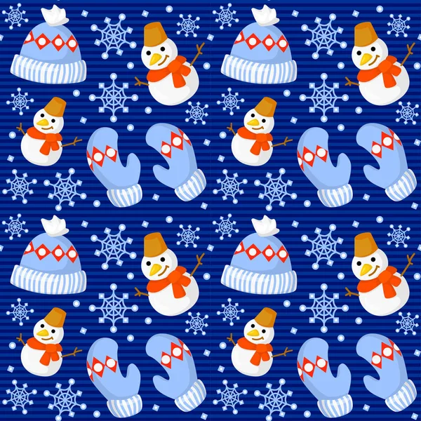 Sevimli çizgi Noel mittens, şeker kamışı, holly Karpuzu, gülümseyen Kardanadam ve kırmızı çorap xmas ağacı yeni yıl geleneksel semboller ile Seamless modeli. simgeler nesneleri.