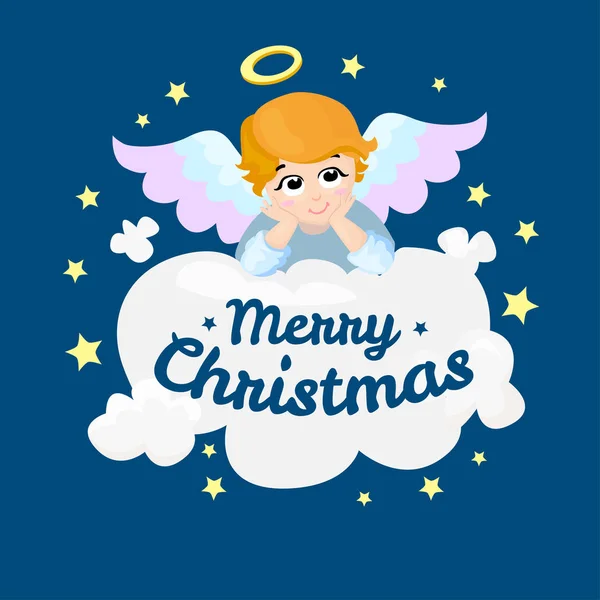 Bebé ángel vector personaje de dibujos animados. Feliz Navidad. alas en una nube. Tarjeta de felicitación. Cupido acostado ilustración aislada . Ilustración De Stock