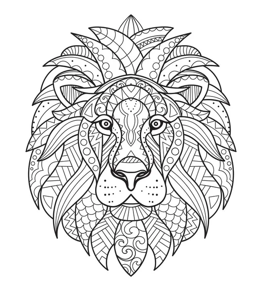 León. Colorear para adultos. Antiestrés. ilustración garabato zentangle león dibujado a mano — Vector de stock