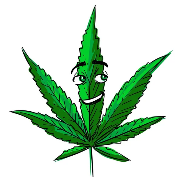 大麻叶。大麻。有趣的漫画。手绘 — 图库矢量图片