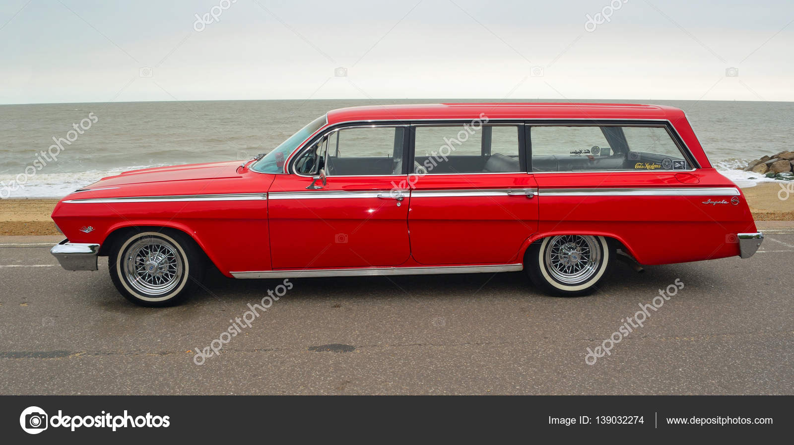 Classic Red Chevrolet Impala Station Wagon Parked On Seafront Promenade Stock Editorial Photo C Umdash9