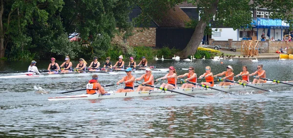 Señoras coxed ochos remo en competencia en el río ouse en St Neots —  Fotos de Stock