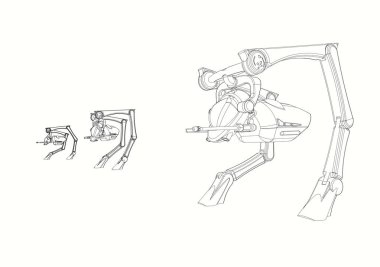 Bilim kurgu Cad Design - çizim için 3 Walker araç orijinal tasarım 3d Cad üretilen.