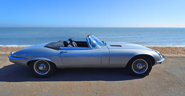 Felixstowe Suffolk England May 2018 Classic Silver Jaguar Type Convertible — стоковое фото