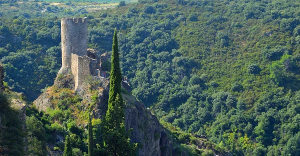 Ένα Από Τέσσερα Κάστρα Στο Lastours Languedoc Roussillon Γαλλία — Φωτογραφία Αρχείου