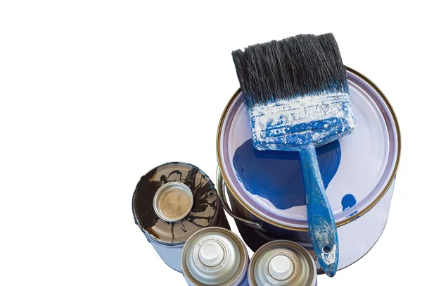 Paint cans and paint brush on white background. — Stock Photo, Image