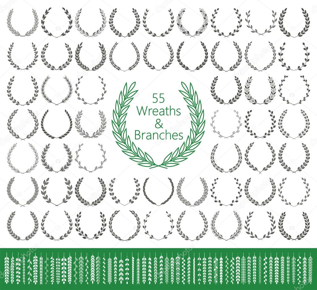 55 wreaths and branches set. Vector illustration.