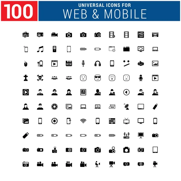 100 Set di icone universali web e mobile — Vettoriale Stock