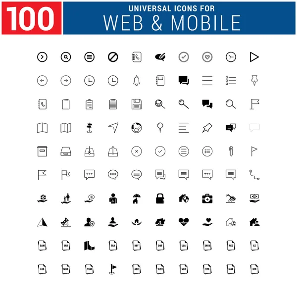 100 Evrensel web ve mobil Icon set — Stok Vektör