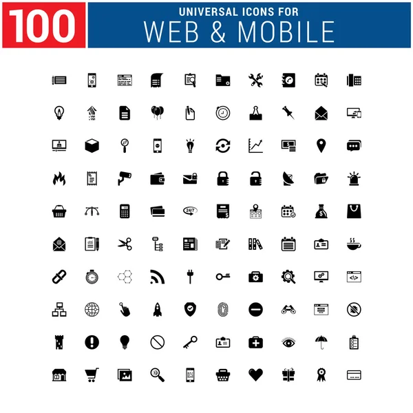 100 Evrensel web ve mobil Icon set — Stok Vektör