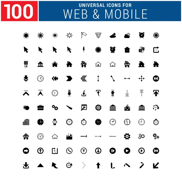 100 のユニバーサル web およびモバイル アイコン セット — ストックベクタ