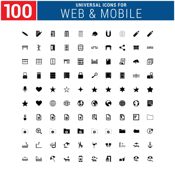 100 универсальный набор иконок для интернета и мобильных устройств — стоковый вектор