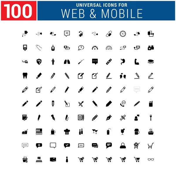 100 универсальный набор иконок для интернета и мобильных устройств — стоковый вектор