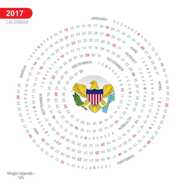 Calendario 2017 con bandera de las Islas Vírgenes — Archivo Imágenes Vectoriales