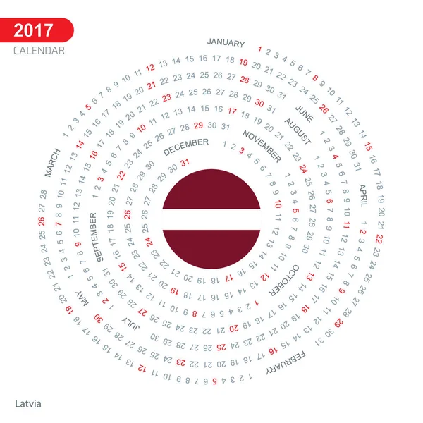 Calendrier 2017 avec drapeau letton — Image vectorielle
