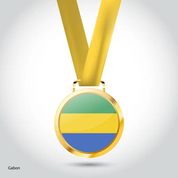 Bandera de Gabón en medalla de oro — Vector de stock