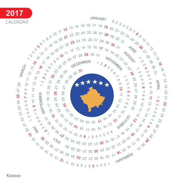 Kalender van 2017 met Kosovo vlag — Stockvector