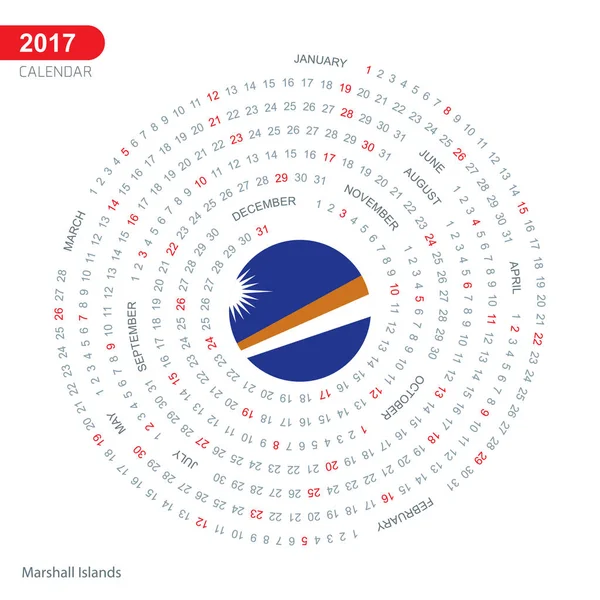 Calendario 2017 con bandera de las Islas Marshall — Vector de stock