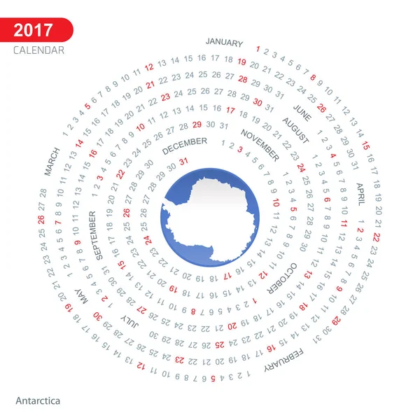 Kalendář 2017 s vlajkou Antarktida — Stockový vektor