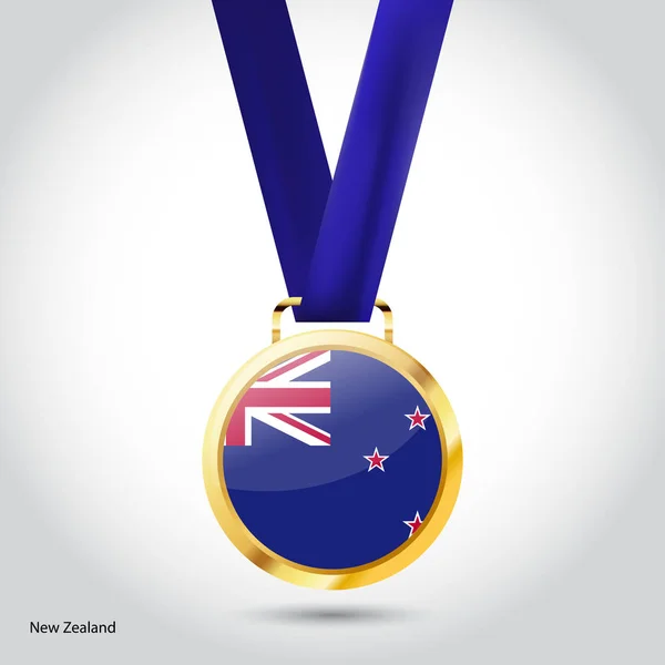 New Zealand flag in golden medal — Stock Vector