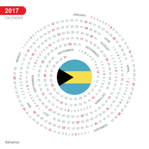 Kalendář 2017 s Bahamy vlajka — Stockový vektor