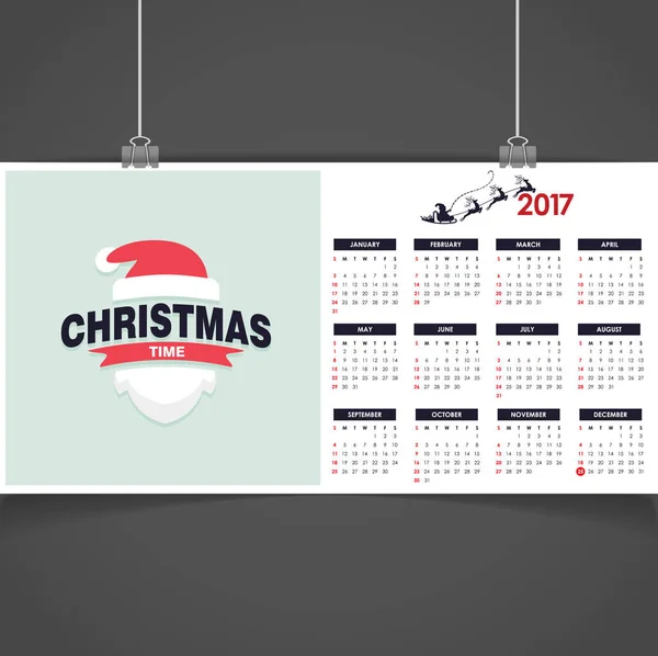 Calendário de Natal imprimível 2017 — Vetor de Stock