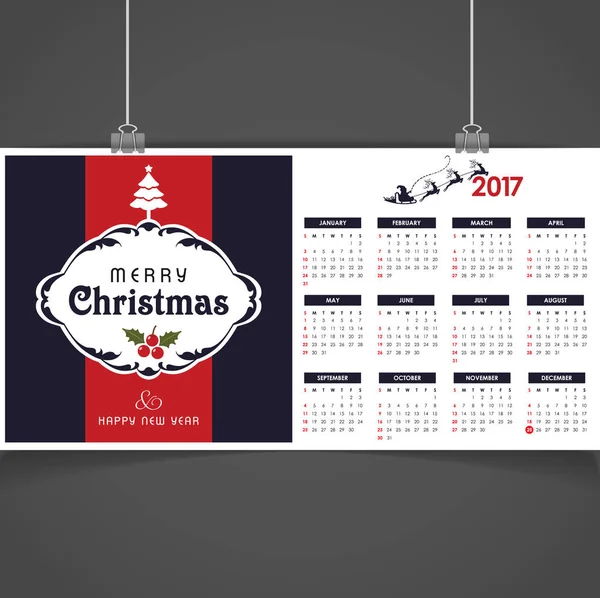 Calendário de Natal imprimível 2017 — Vetor de Stock