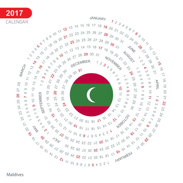 Kalender van 2017 met Maldivies vlag — Stockvector