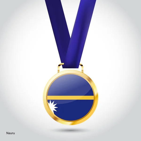 Bandiera Nauru in medaglia d'oro — Vettoriale Stock