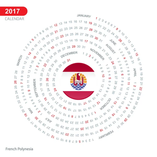 Calendario 2017 con bandera de la Polinesia Francesa — Vector de stock