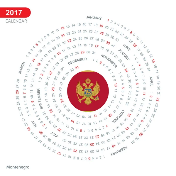 Kalendář 2017 s Černou Horou vlajky — Stockový vektor