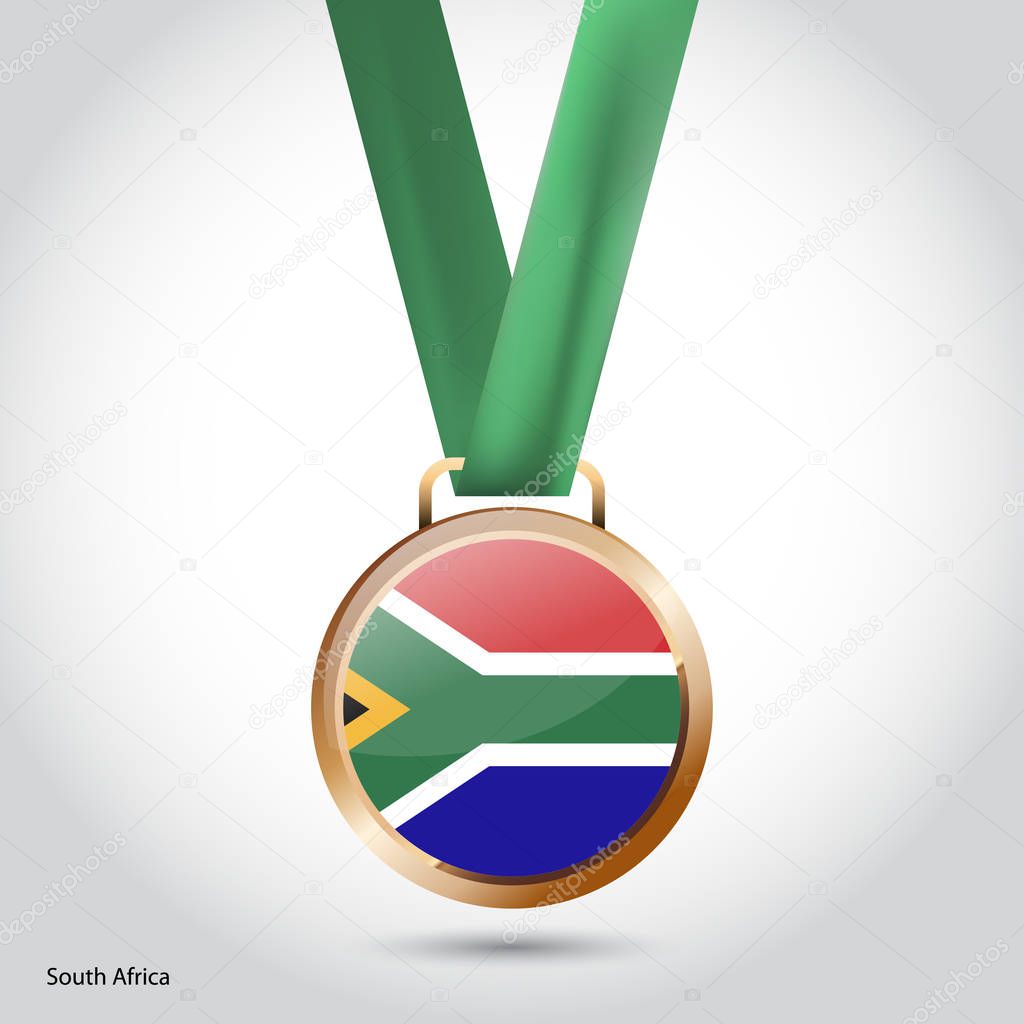 South Africa flag in bronze medal, Olympic Game concept