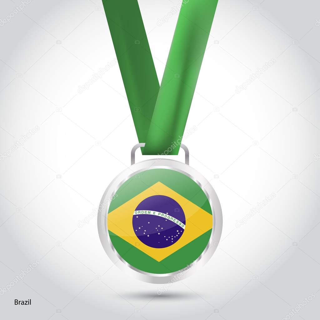 Brazil flag in silver medal, Olympic Game concept