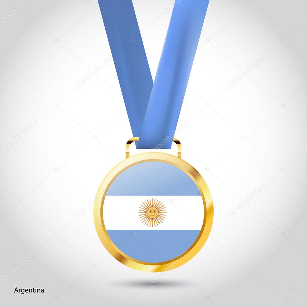 Argentina flag in golden medal, Olympic Game concept