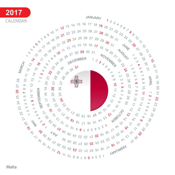 Kalendář 2017 s Malta vlajka — Stockový vektor