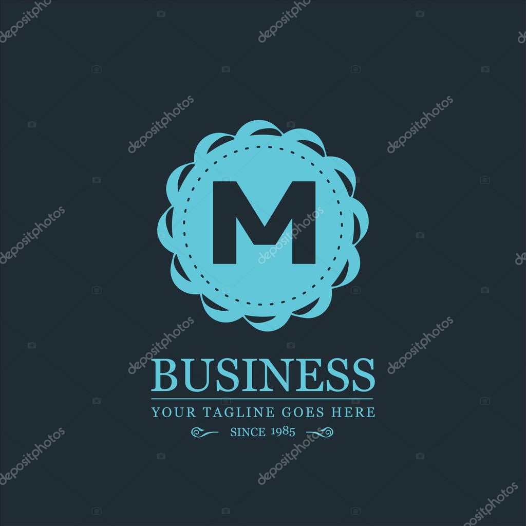Blue business logotype icon with letter M on black background, vector illustration
