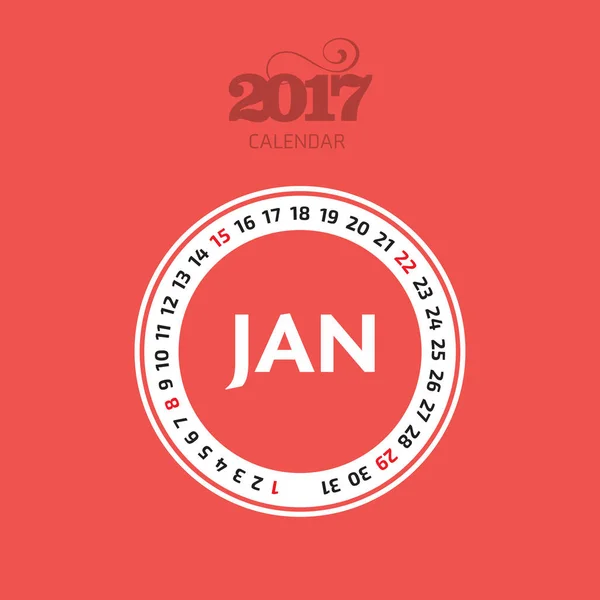 Calendrier 2017 pour le mois — Image vectorielle