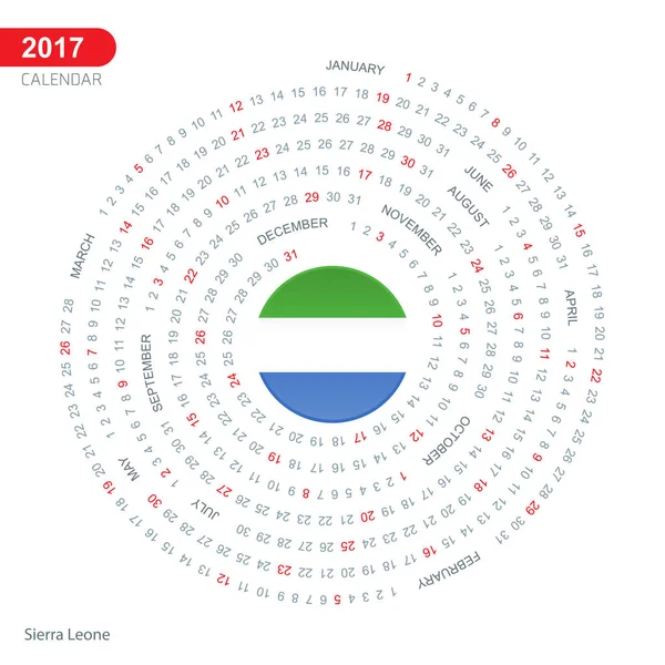 Kalender 2017 mit Sierra Leone Flagge — Stockvektor