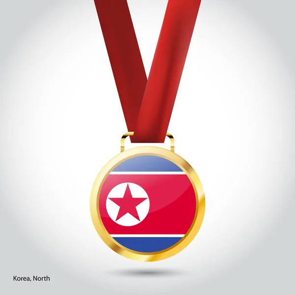 Bandera de Corea del Norte en medalla de oro — Archivo Imágenes Vectoriales