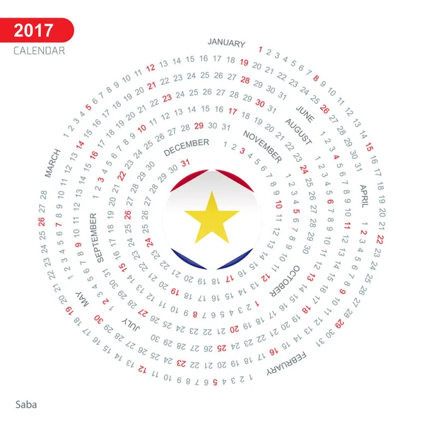 Calendrier 2017 avec drapeau Saba — Image vectorielle